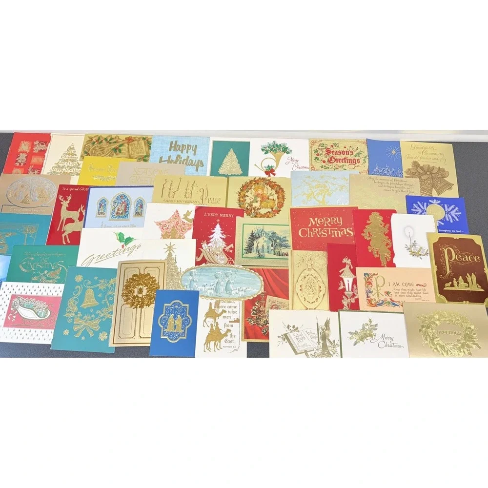 Vintage Christmas Cards Fronts Metallic Gold Decoupage Scrapbooking Crafts 40+